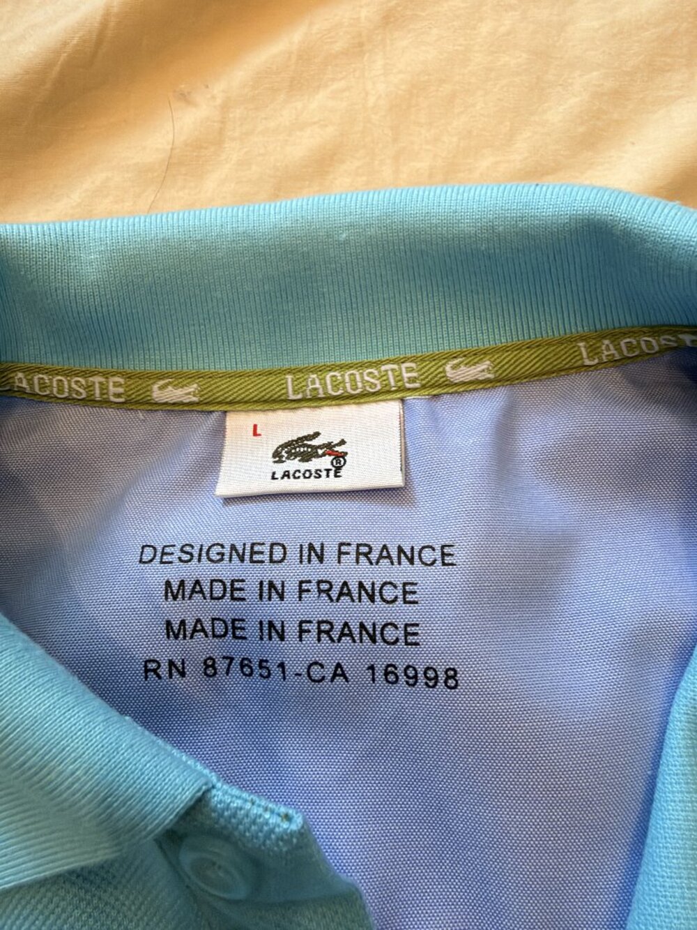 Lacoste Turquoise Classic Pique Polo L Made in France